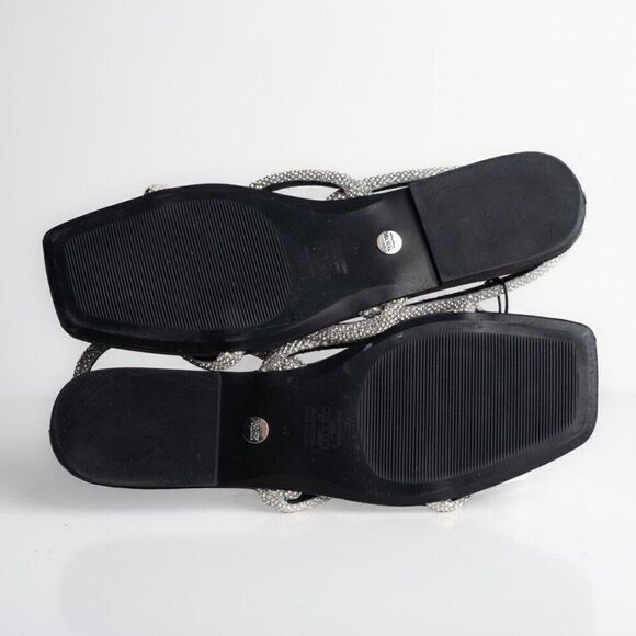 Zara Womens Black Strappy Rhinestone Slingback Flat Sandals Sz US 7.5 EU 38 - Picture 10 of 10
